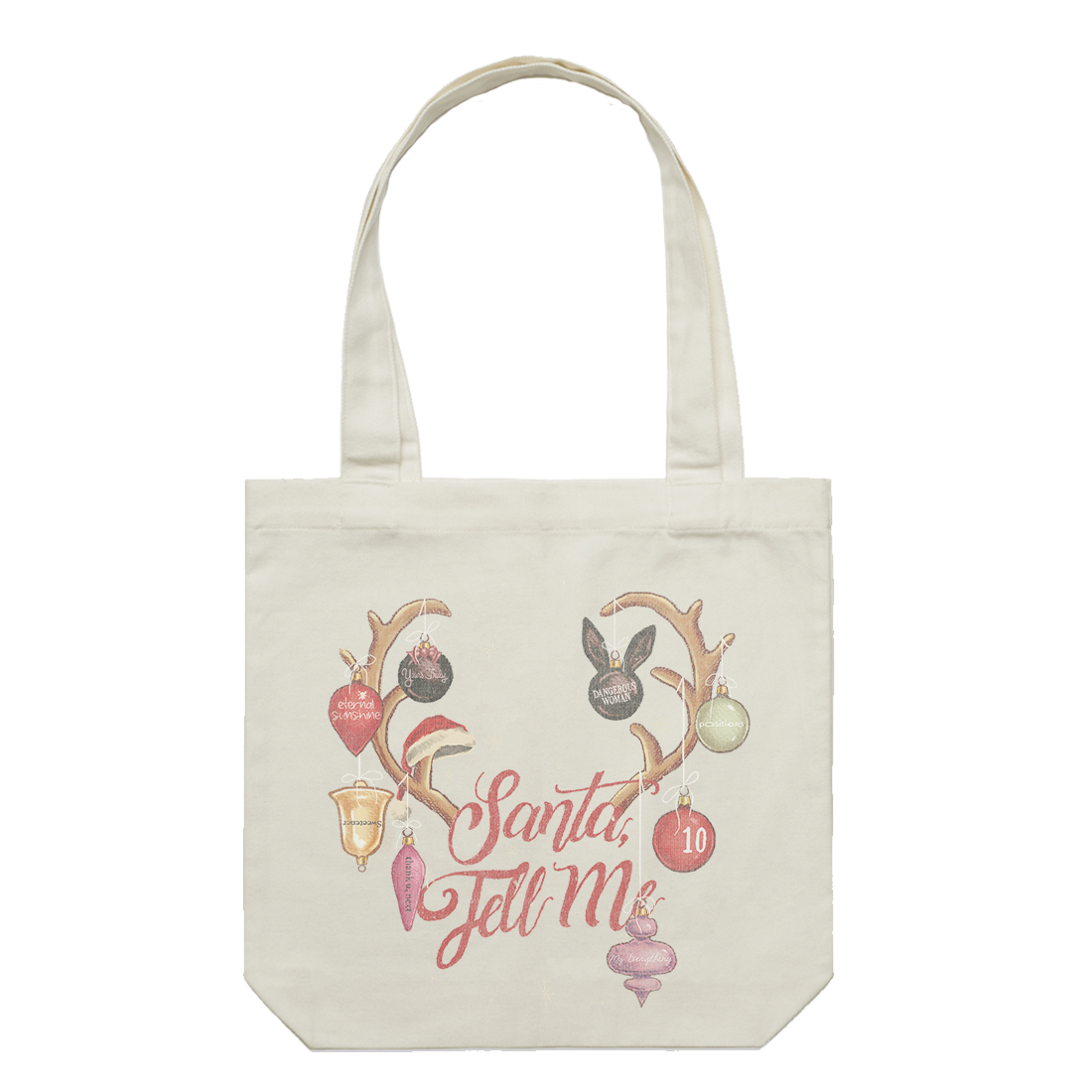 santa tell me tenth anniversary tote Ariana Grande